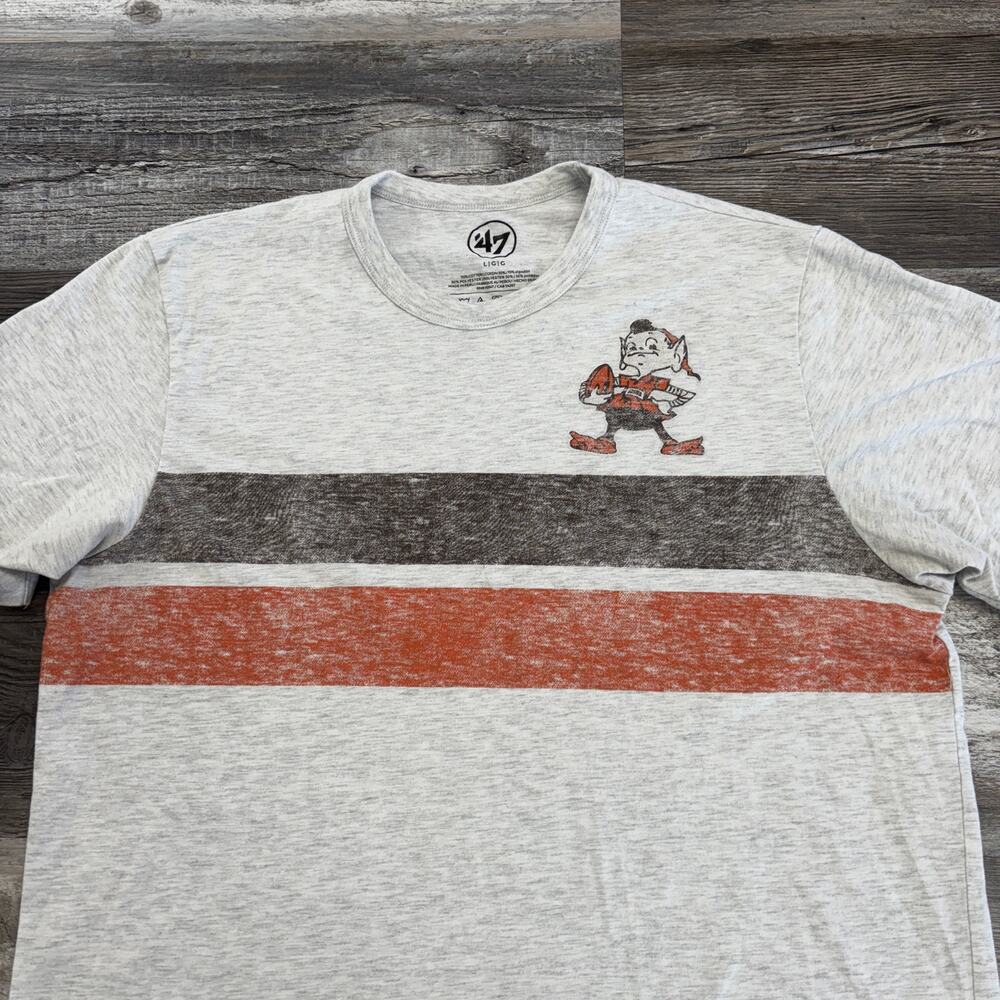 '47‎ Brand Cleveland Browns Heather Gray Mens L Brownie Elf Chest Stripe T-Shirt